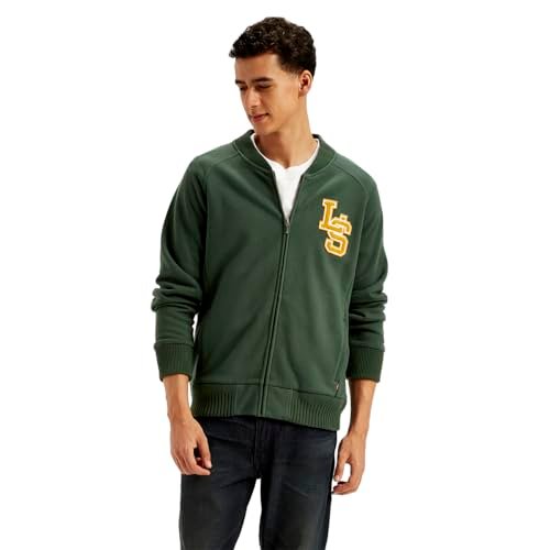 Levi's Men's Brand Logo Green Band Neck Zip-Front Sweatshirt