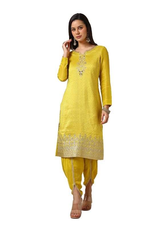 Soch Womens Mustard Tissue Woven Design Suit Set With Cutdana - Image 3