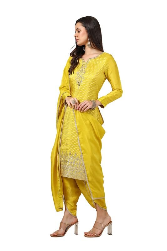 Soch Womens Mustard Tissue Woven Design Suit Set With Cutdana - Image 7