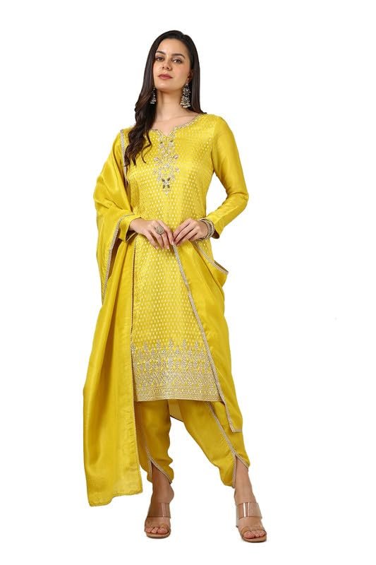 Soch Womens Mustard Tissue Woven Design Suit Set With Cutdana - Image 8