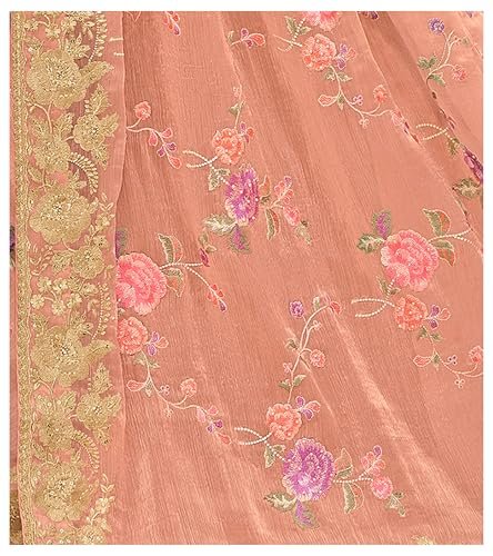 Laxmipati Sarees Women's Floral Embroidery Chiffon Saree in Peach Color with unstitched Blouse Material - Embrace Trendy Style And Timeless Elegance in this Exquisite Attire - Image 7