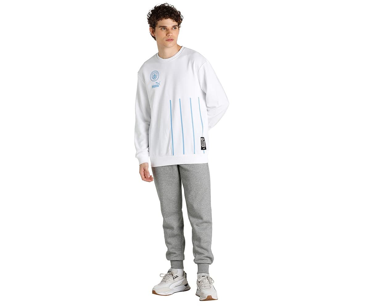 Puma Men's Cotton Crew Neck Regular Sweatshirt (76779407_White-Team Light Blue_Large) - Image 3