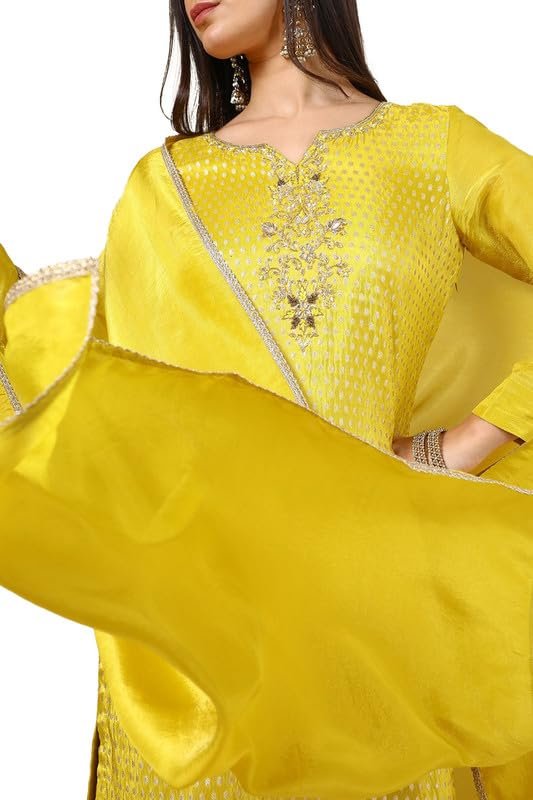 Soch Womens Mustard Tissue Woven Design Suit Set With Cutdana - Image 5