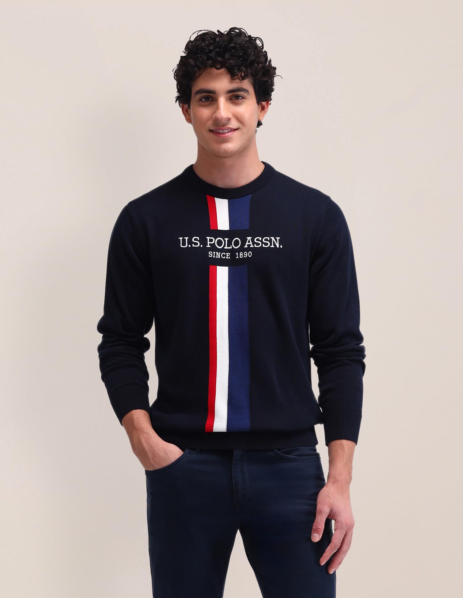 U.S. POLO ASSN. Men's Cotton Crew Neck Pullover Sweater (USSWE2215_Navy - Image 3