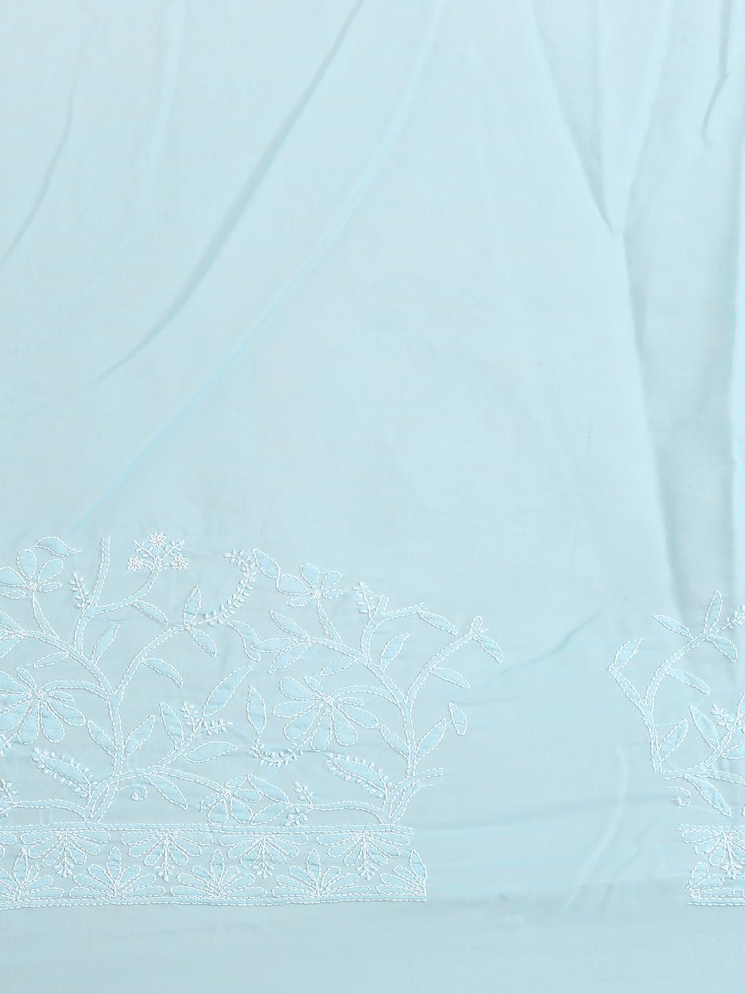 Chikankari Hand Embroidered Saree in Chanderi Cotton – 5.5m Saree with 1m unstiched Blouse – Lightweight, Handcrafted Traditional Indian Wear for Women (Sky Blue) - Image 2