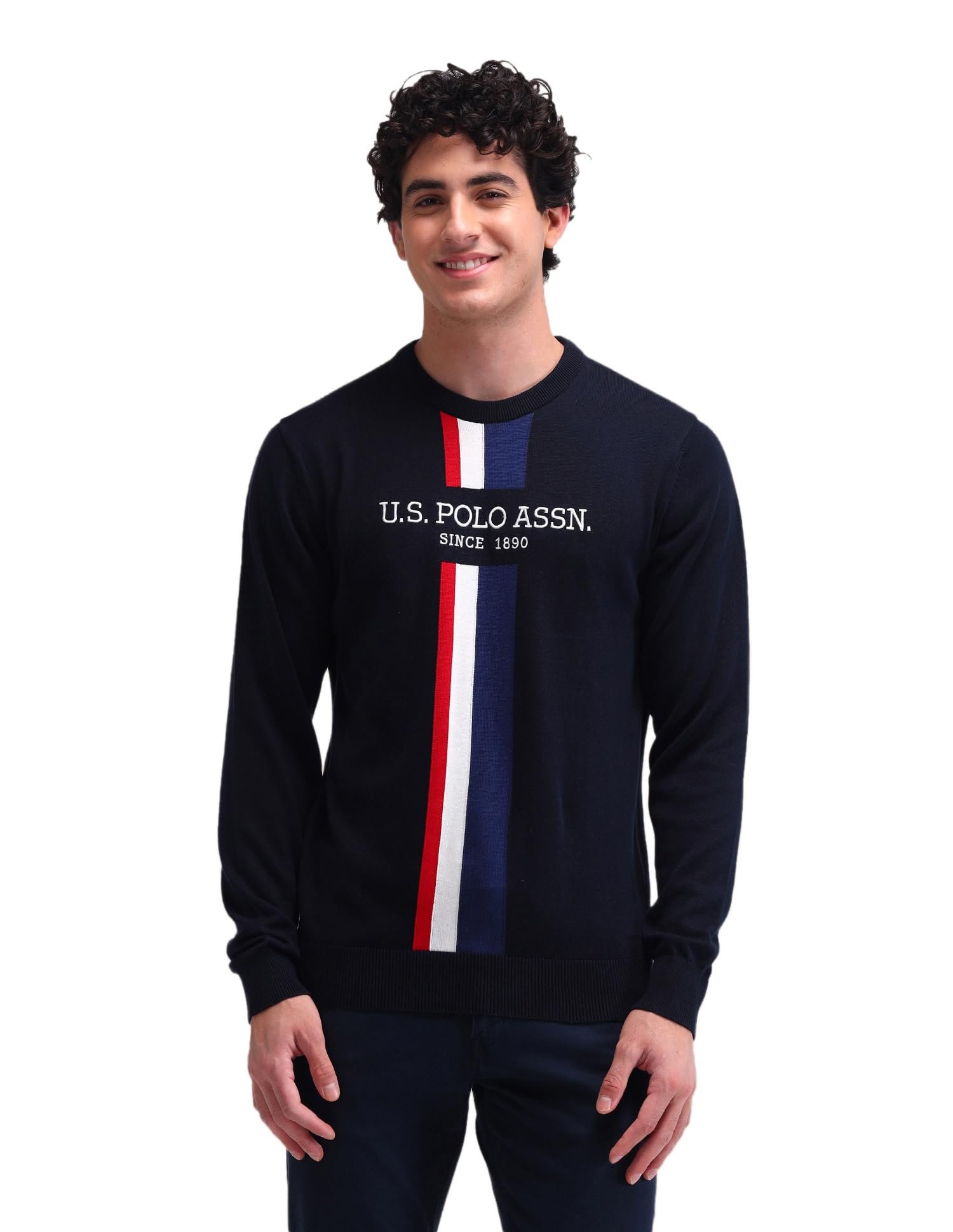 U.S. POLO ASSN. Men's Cotton Crew Neck Pullover Sweater (USSWE2215_Navy