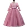 Girls Long Lace Bridesmaid Dress 3/4 Sleeves Floor Length Maxi Tulle Pageant Ball Gowns Wedding Party Dresses for Kids - Image 2