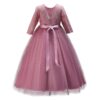 Girls Long Lace Bridesmaid Dress 3/4 Sleeves Floor Length Maxi Tulle Pageant Ball Gowns Wedding Party Dresses for Kids - Image 3