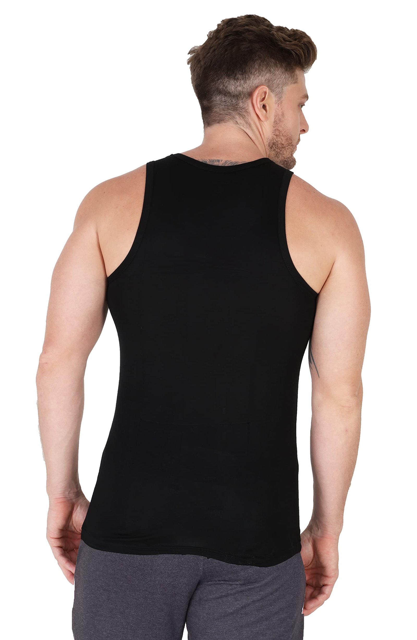 Big Button Men's Premium Bamboo Cotton Ultra Soft Anti Odor Breathable Vest (Black_M) - Image 2
