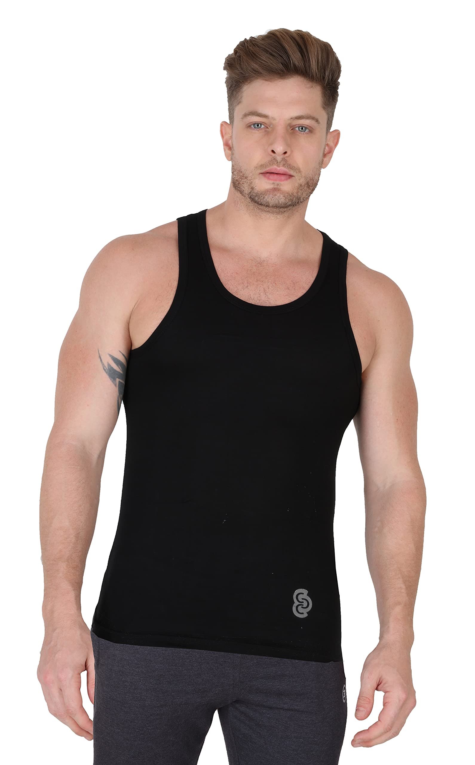 Big Button Men's Premium Bamboo Cotton Ultra Soft Anti Odor Breathable Vest (Black_M)