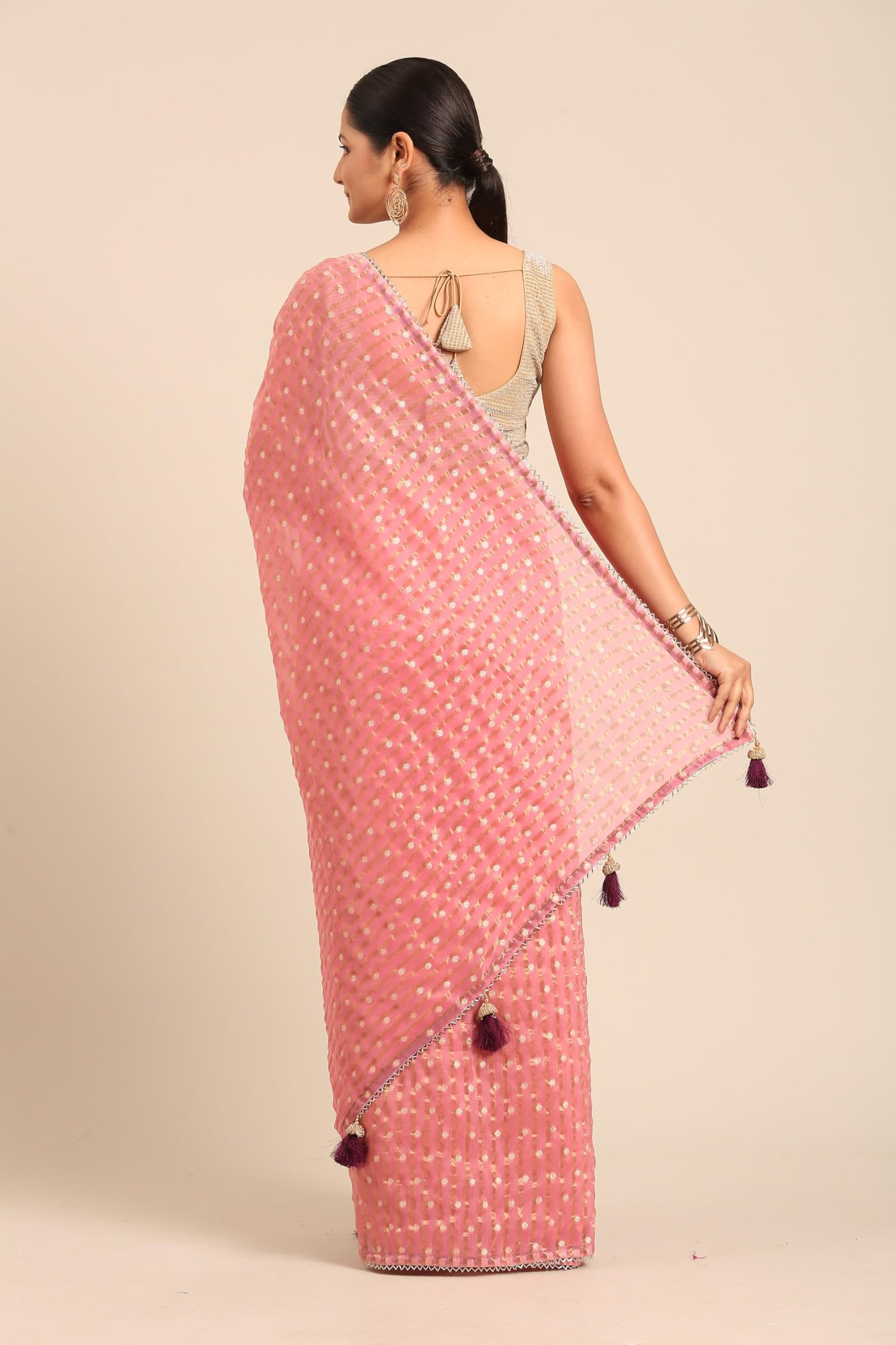 MOHEY Women's Art Silk Zari Weave Saree (Pink) - Image 4