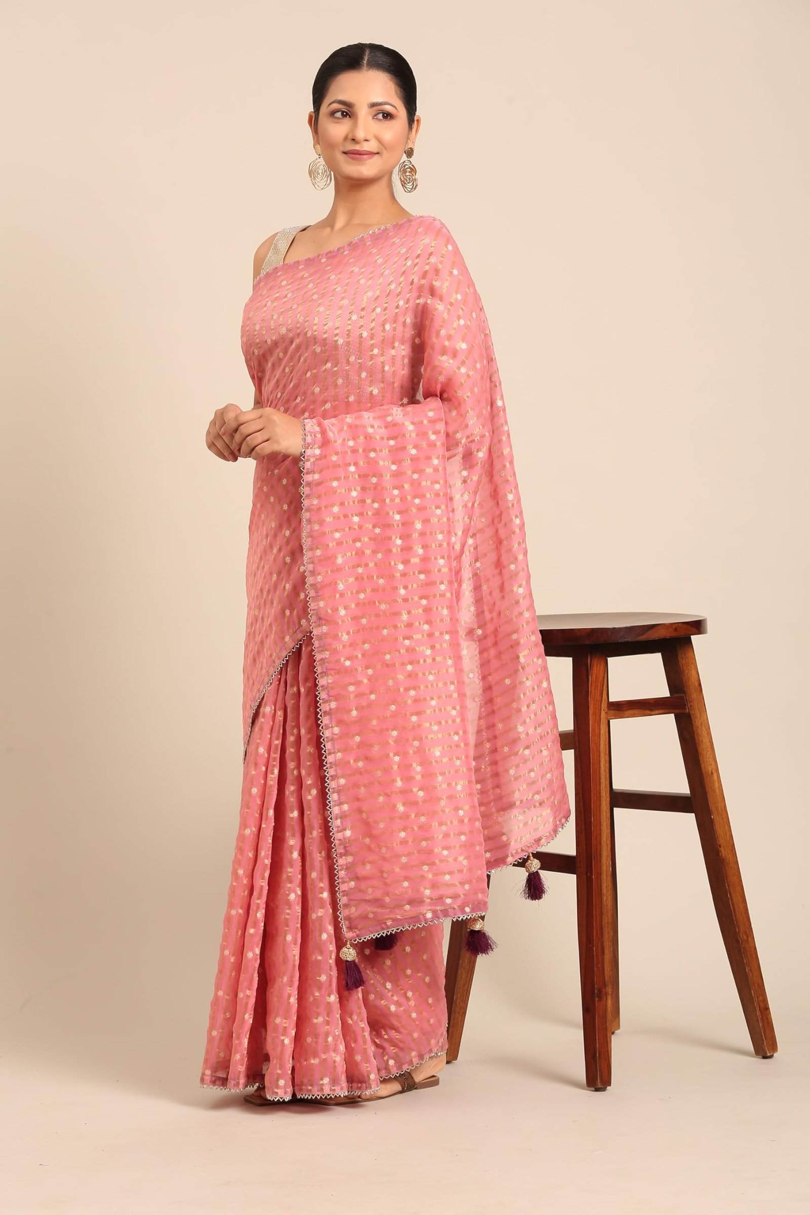 MOHEY Women's Art Silk Zari Weave Saree (Pink) - Image 6