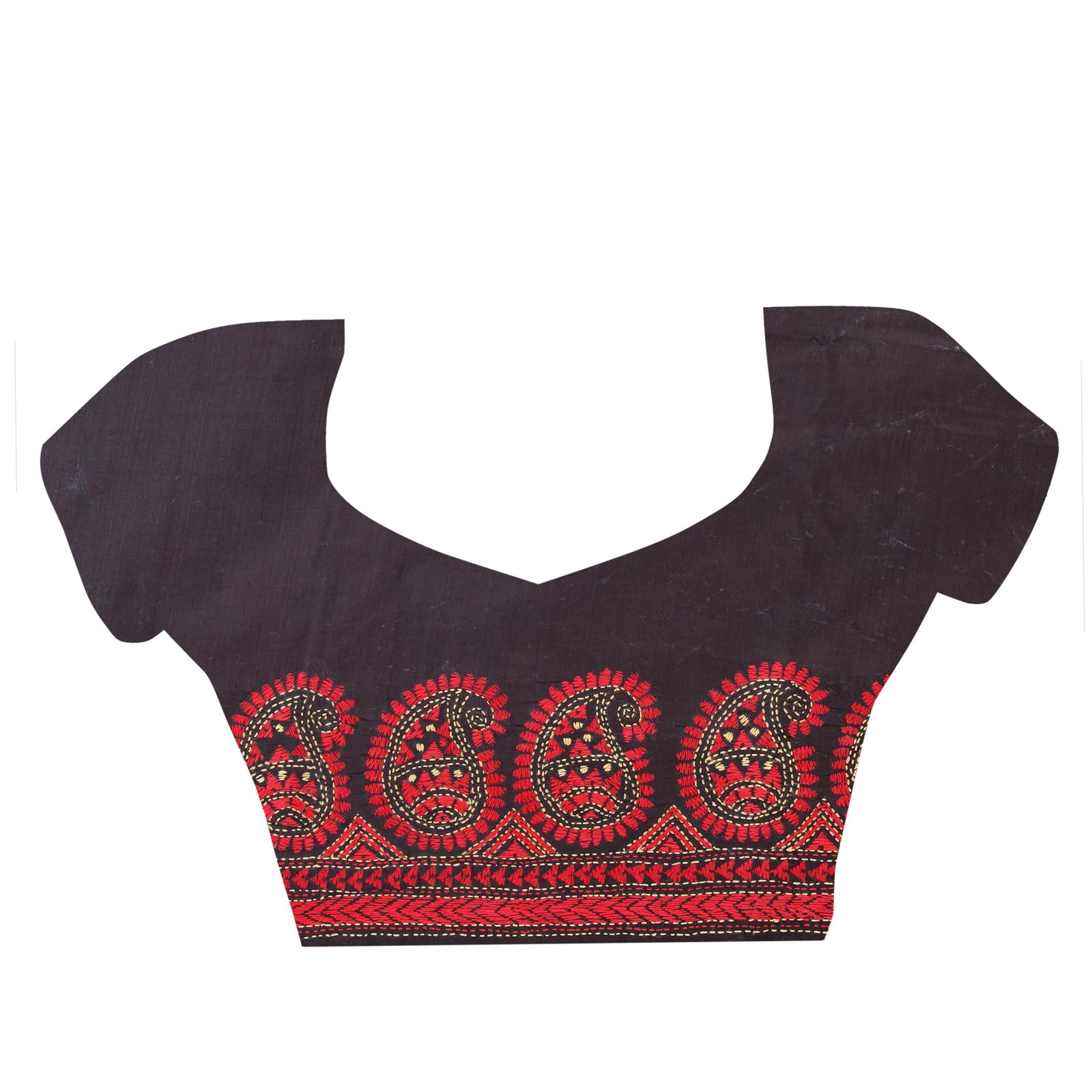 Ruprekha Fashion Women's Red Colour Pure Bangalore Silk Hand Embroidered Kantha Stitch On Batik Printed Saree from Bengal - Image 2