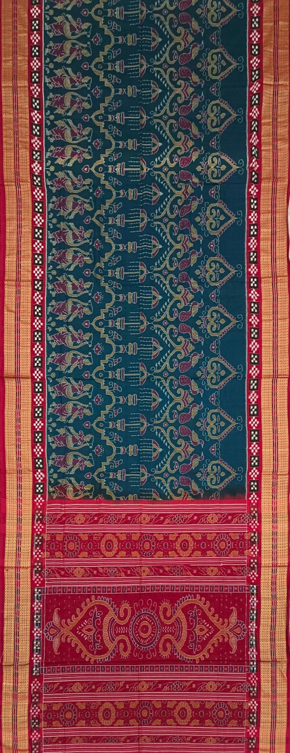 OdiKala sambalpuri cotton saree with blouse piece(Nartaki design in Bluish green color base) - Image 4